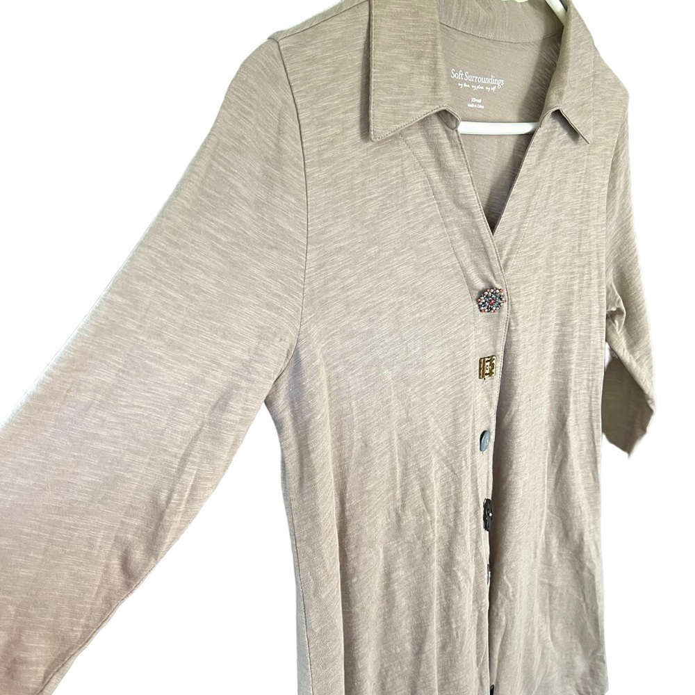 Soft Surroundings Danielle Button Top Tunic Asymmetrical Hem 3/4 Sleeves XS - Picture 3 of 10